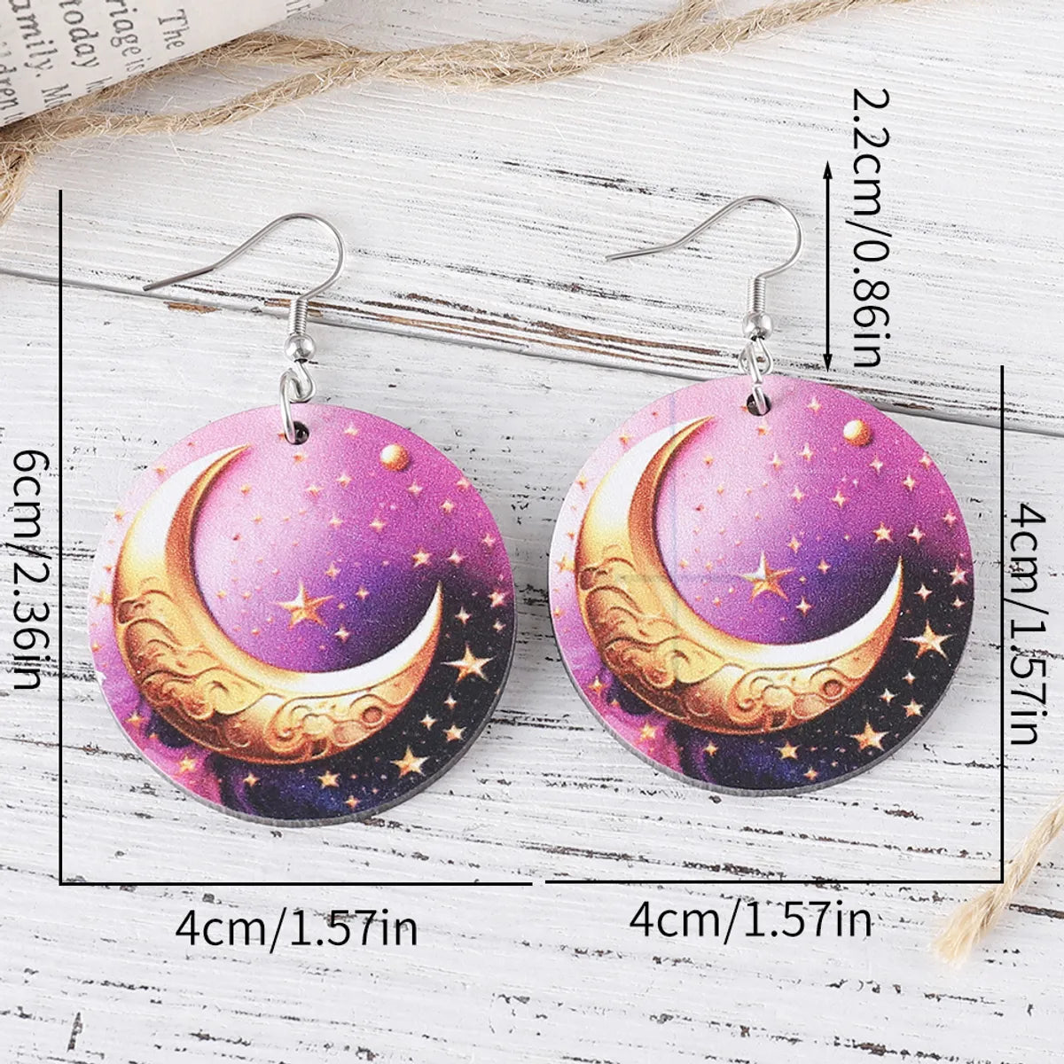 1 Pair Retro Moon Wood Drop Earrings