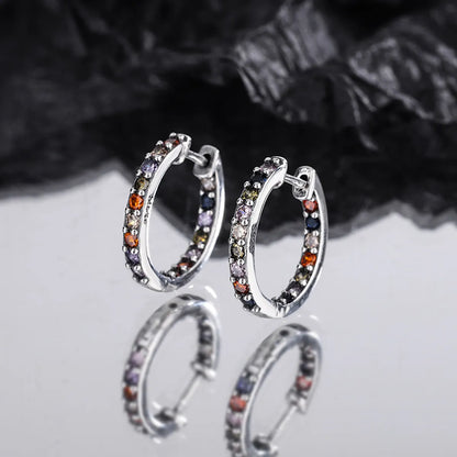 1 Pair Retro Multicolor 925 Silver Inlay Zircon Hoop Earrings