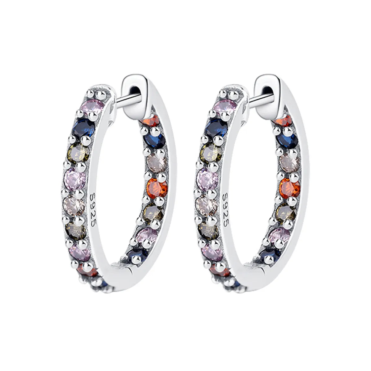 1 Pair Retro Multicolor 925 Silver Inlay Zircon Hoop Earrings