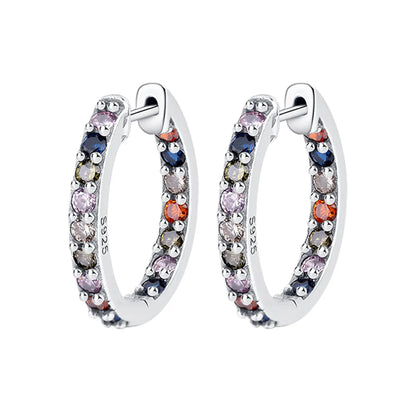 1 Pair Retro Multicolor 925 Silver Inlay Zircon Hoop Earrings