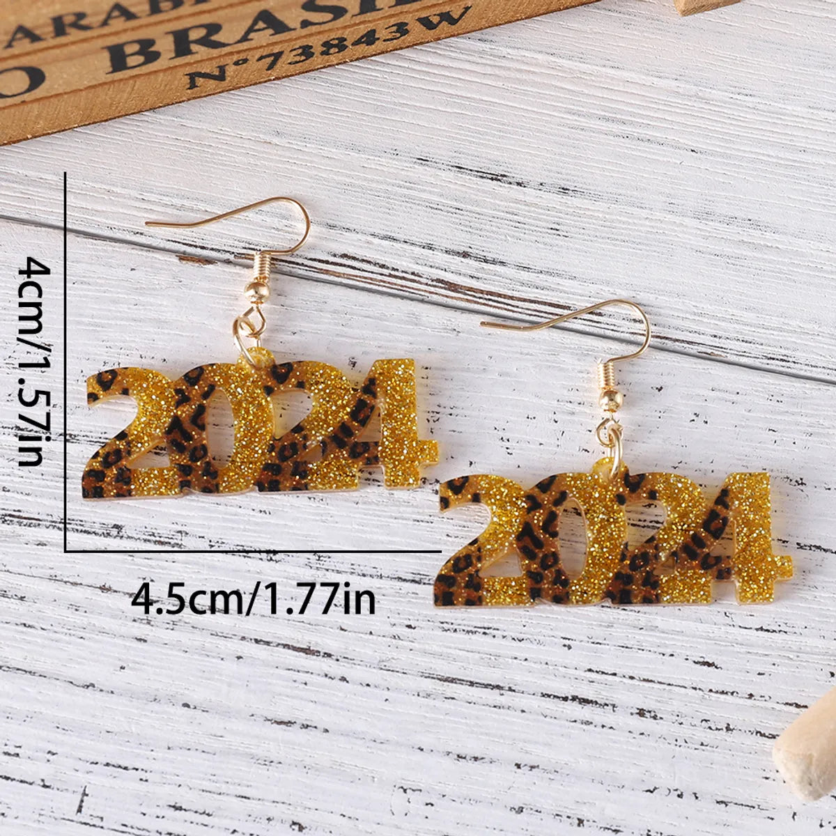 1 Pair Retro Number Printing Arylic Drop Earrings