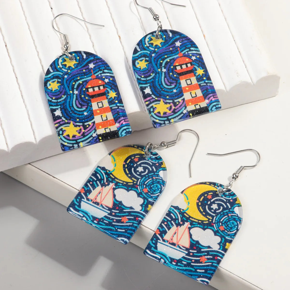 1 Pair Retro Oil Painting Arylic Drop Earrings