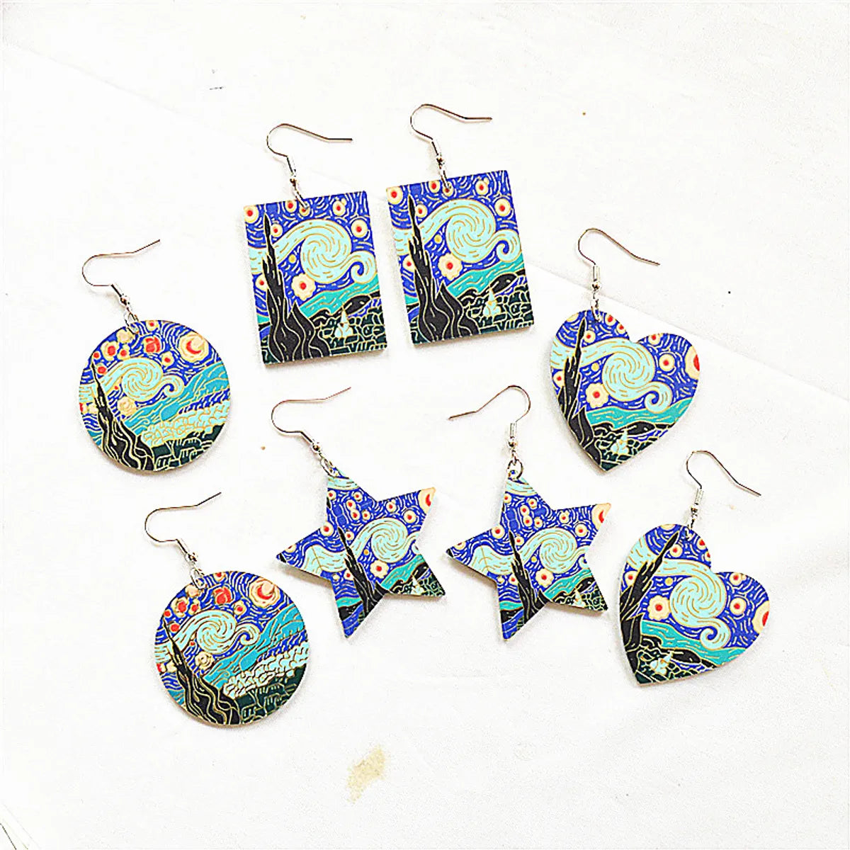 1 Pair Retro Oil Painting Arylic Metal Drop Earrings