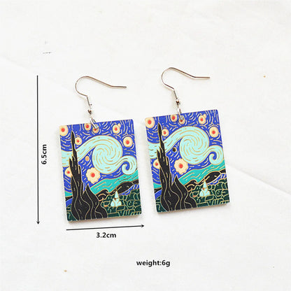 1 Pair Retro Oil Painting Arylic Metal Drop Earrings