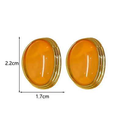 1 Pair Retro Oval Inlay Copper Resin Ear Studs