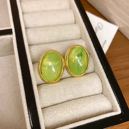 1 Pair Retro Oval Inlay Copper Resin Ear Studs