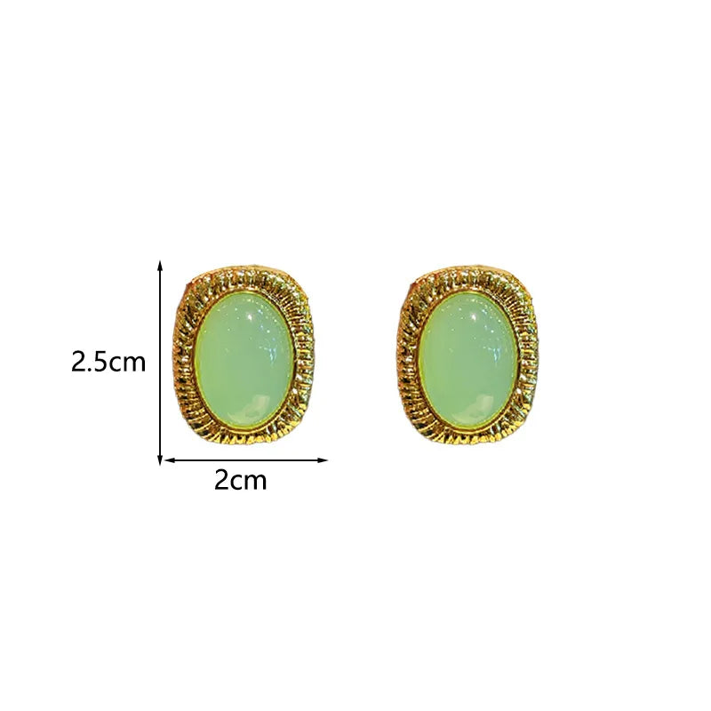 1 Pair Retro Oval Inlay Copper Resin Ear Studs