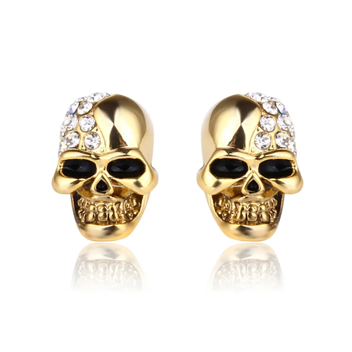 1 Pair Retro Punk Skull Plating Inlay Alloy Rhinestones 18k Gold Plated Rose Gold Plated Ear Studs