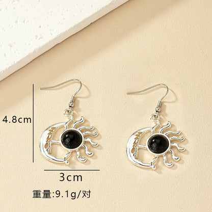 1 Pair Retro Punk Sun Moon Inlay Alloy Artificial Gemstones Ear Hook