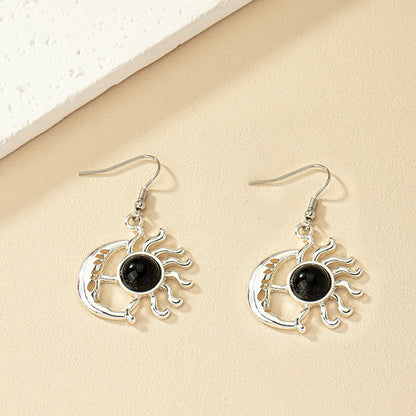 1 Pair Retro Punk Sun Moon Inlay Alloy Artificial Gemstones Ear Hook