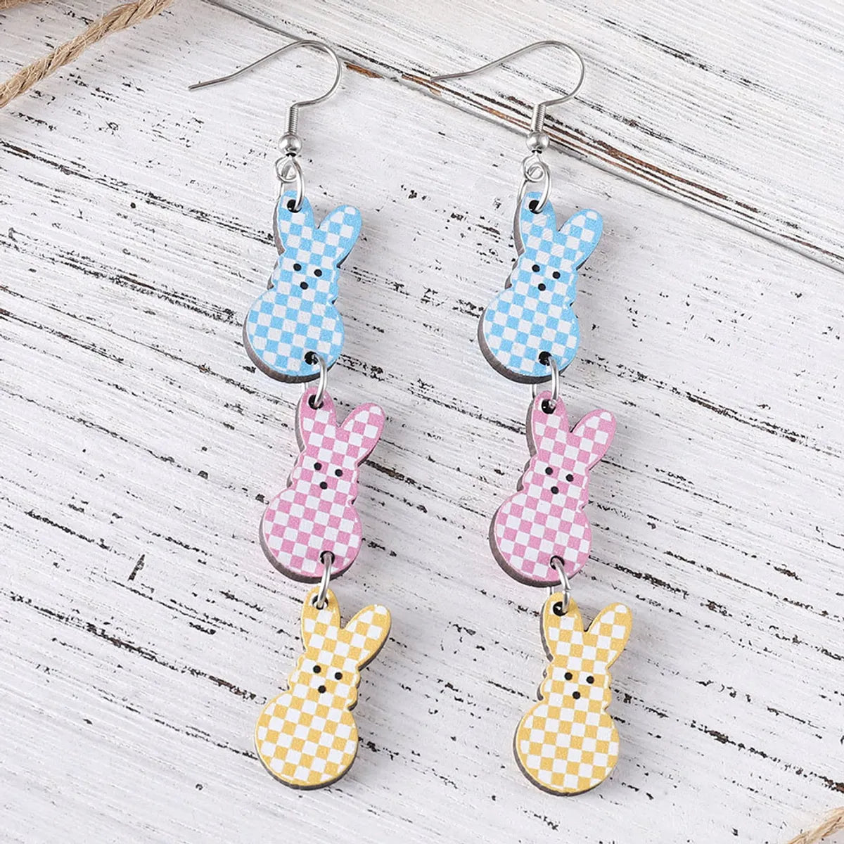 1 Pair Retro Rabbit Wood Drop Earrings