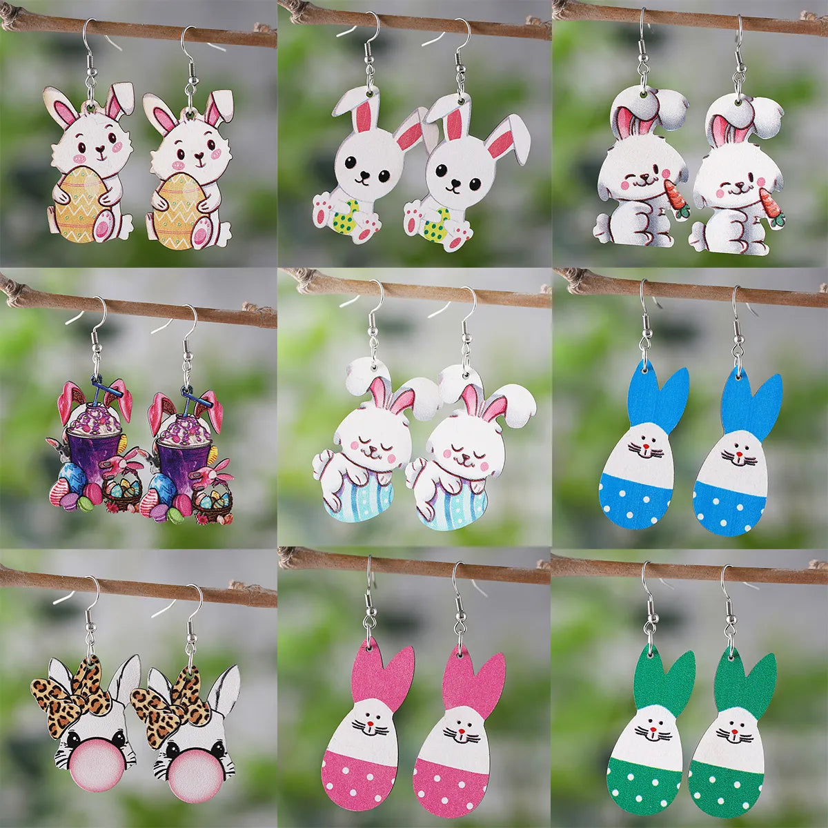 1 Pair Retro Rabbit Wood Drop Earrings