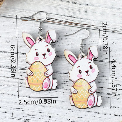 1 Pair Retro Rabbit Wood Drop Earrings