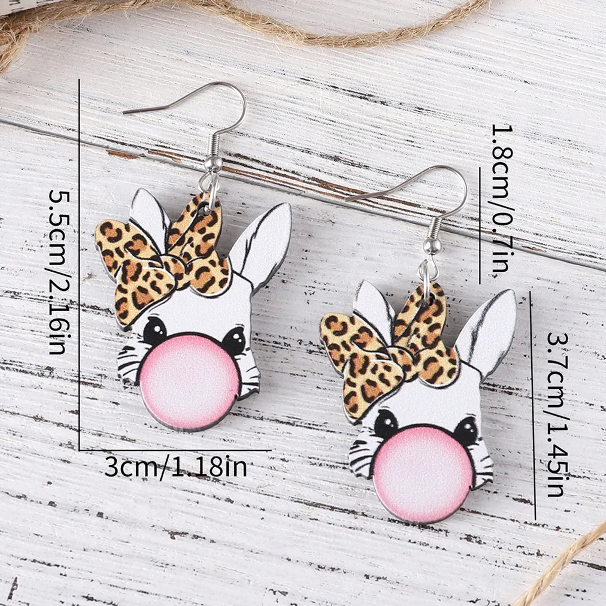 1 Pair Retro Rabbit Wood Drop Earrings