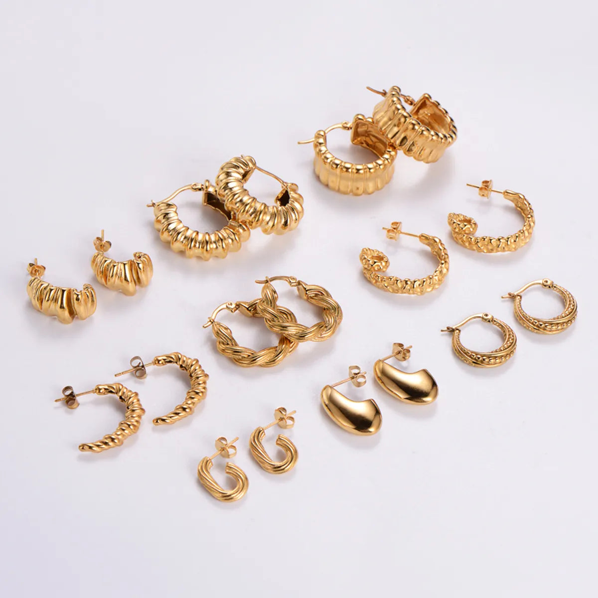 1 Pair Retro Roman Style Geometric Plating Stainless Steel 24k Gold Plated Ear Studs