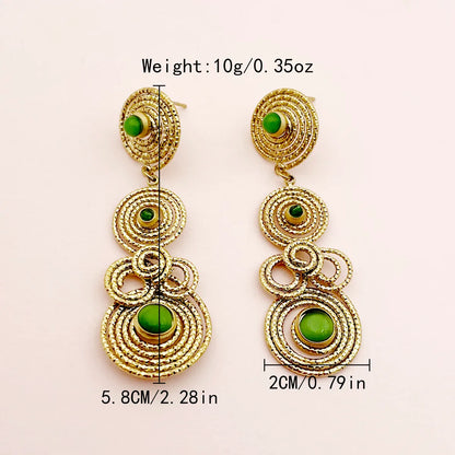 1 Pair Retro Roman Style Irregular Patchwork Enamel Plating 304 Stainless Steel Natural Stone Gem Beads 14K Gold Plated Drop Earrings