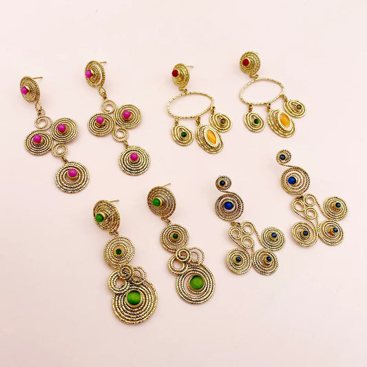 1 Pair Retro Roman Style Irregular Patchwork Enamel Plating 304 Stainless Steel Natural Stone Gem Beads 14K Gold Plated Drop Earrings