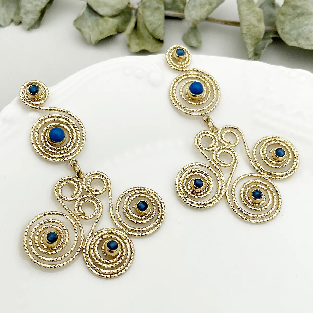 1 Pair Retro Roman Style Irregular Patchwork Enamel Plating 304 Stainless Steel Natural Stone Gem Beads 14K Gold Plated Drop Earrings