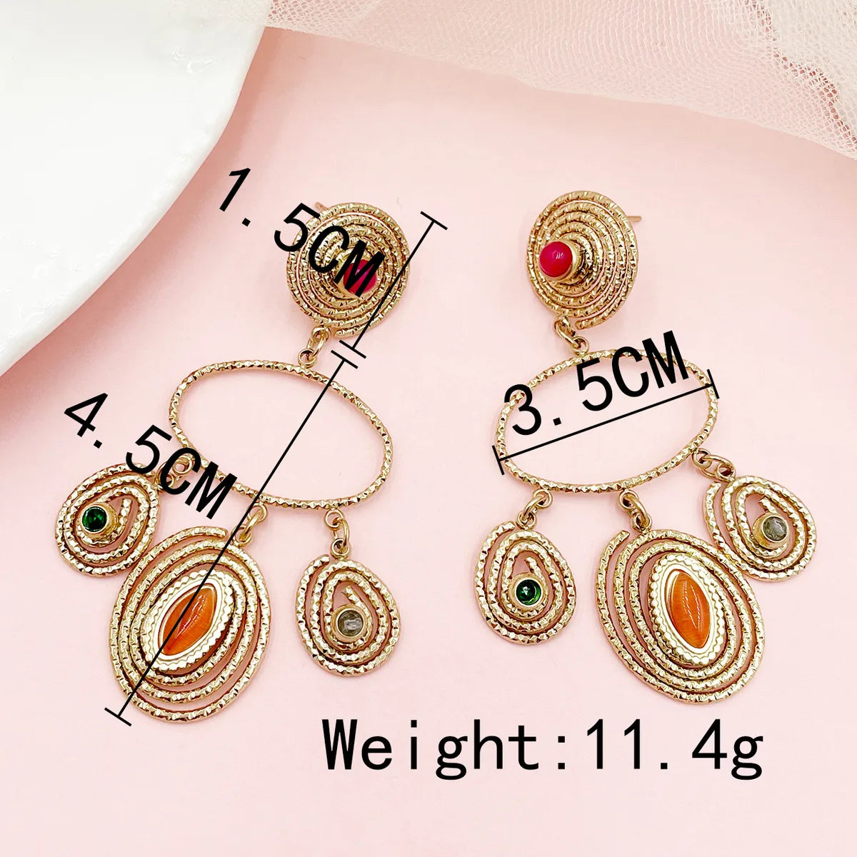 1 Pair Retro Roman Style Irregular Patchwork Enamel Plating 304 Stainless Steel Natural Stone Gem Beads 14K Gold Plated Drop Earrings