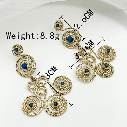 1 Pair Retro Roman Style Irregular Patchwork Enamel Plating 304 Stainless Steel Natural Stone Gem Beads 14K Gold Plated Drop Earrings