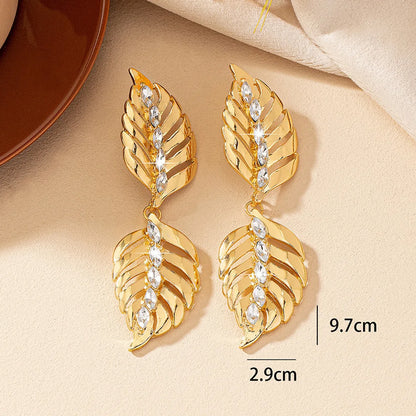 1 Pair Retro Roman Style Leaf Plating Inlay Alloy Zircon Drop Earrings