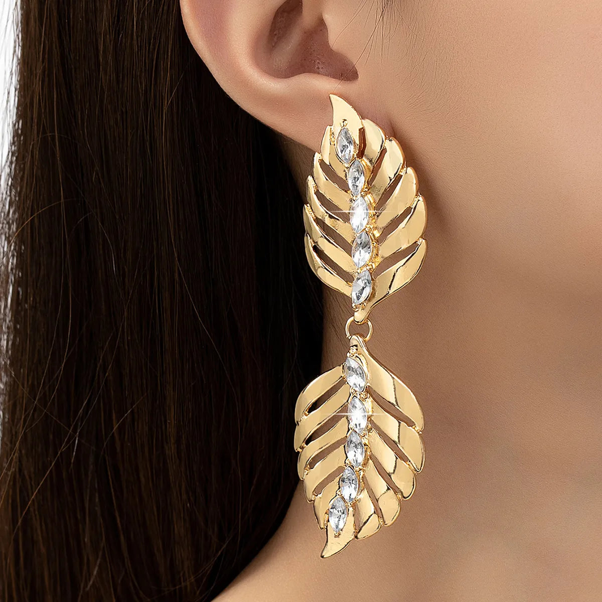 1 Pair Retro Roman Style Leaf Plating Inlay Alloy Zircon Drop Earrings