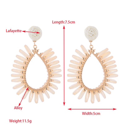 1 Pair Retro Roman Style Round Oval Beaded Braid Alloy Raffia Drop Earrings