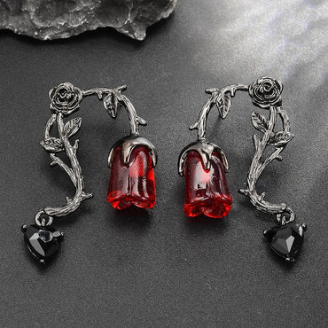 1 Pair Retro Romantic Rose Plating Inlay Alloy Resin Drop Earrings