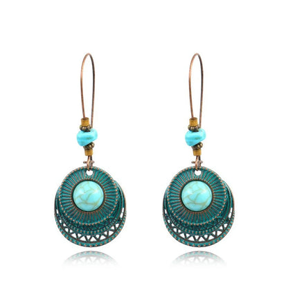 1 Pair Retro Round Alloy Patchwork Women'S Drop Earrings