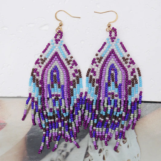 1 Pair Retro Round Beaded Glass Drop Earrings