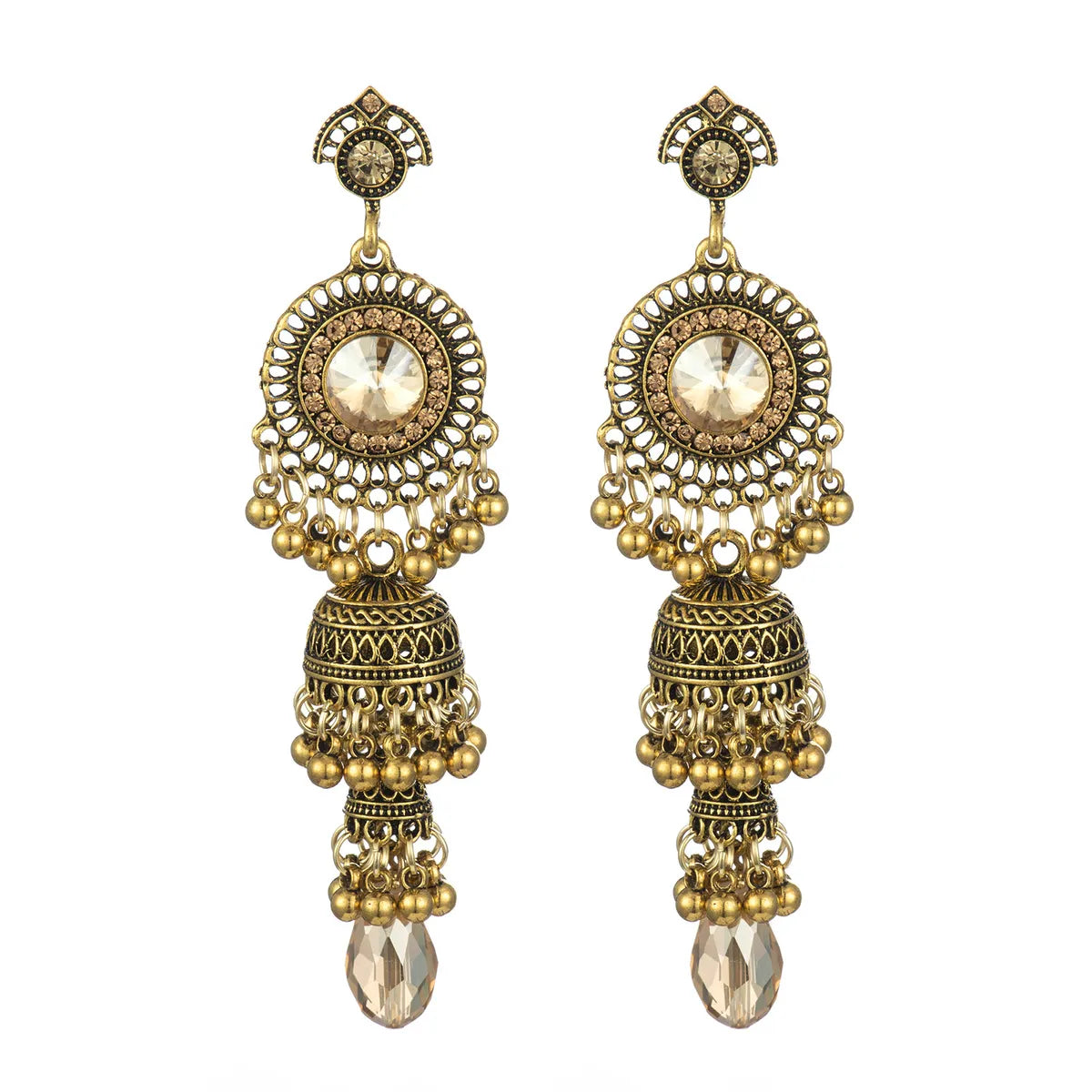 1 Pair Retro Round Bell Pearl Plating Inlay Alloy Acrylic Gem Drop Earrings