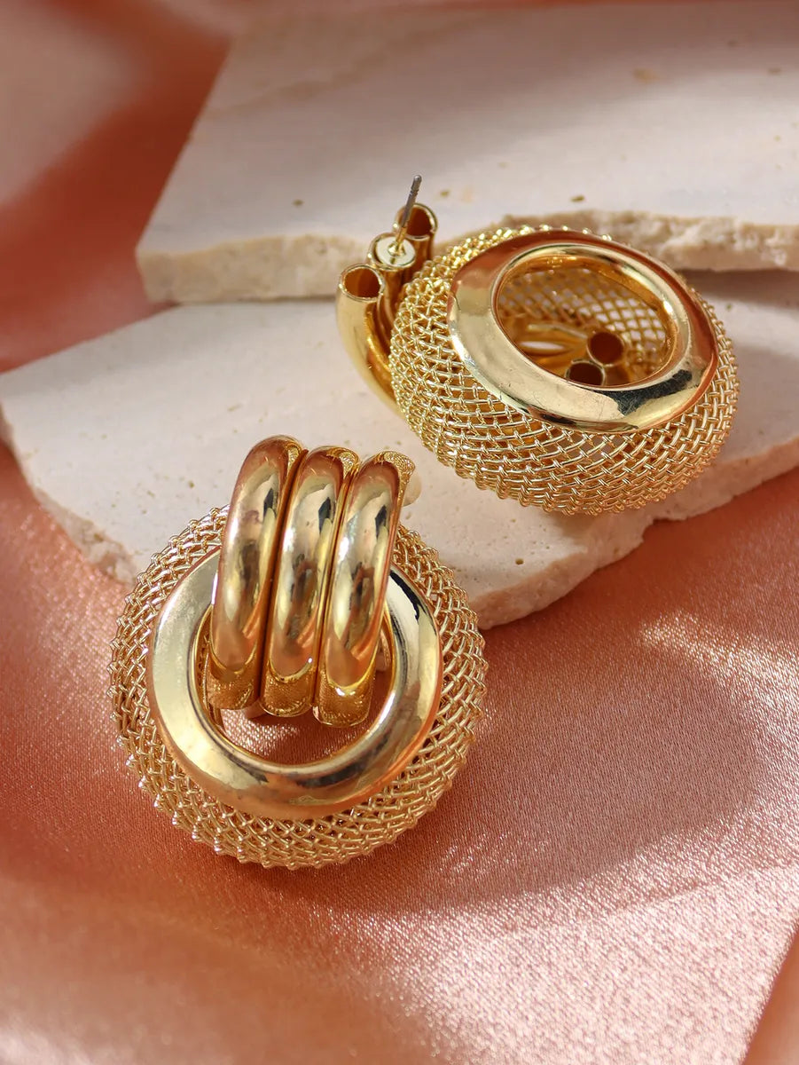 1 Pair Retro Round Hollow Out Metal Drop Earrings