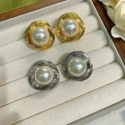 1 Pair Retro Round Imitation Pearl Inlay Pearl Women'S Earrings