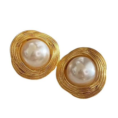 1 Pair Retro Round Imitation Pearl Inlay Pearl Women'S Earrings