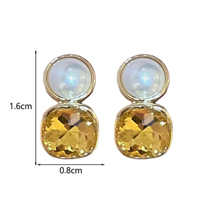 1 Pair Retro Round Inlay Alloy Imitation Pearl Rhinestones Ear Studs