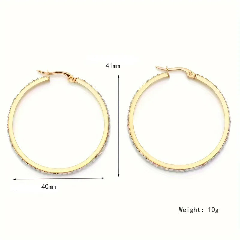 1 Pair Retro Round Inlay Stainless Steel Rhinestones Gold Plated Earrings