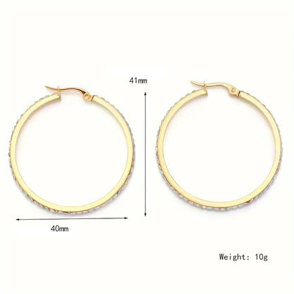 1 Pair Retro Round Inlay Stainless Steel Rhinestones Gold Plated Earrings