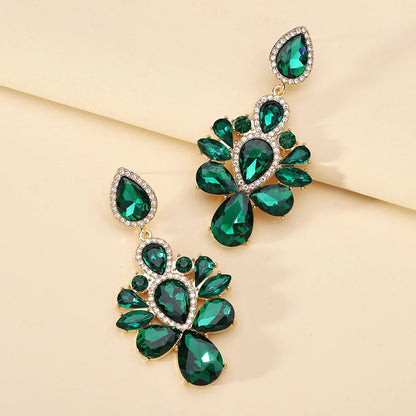 1 Pair Retro Round Inlay Zinc Alloy Glass Drop Earrings