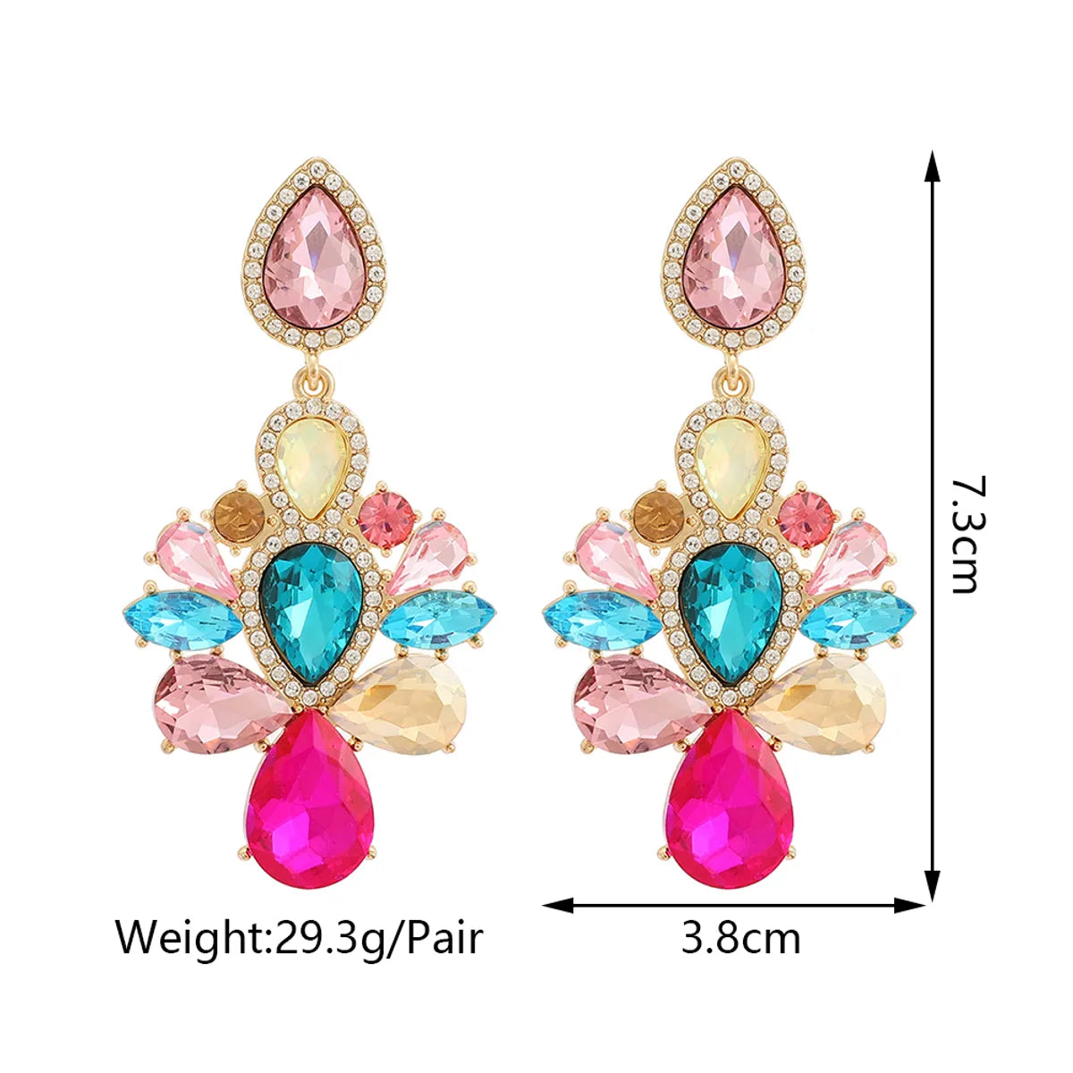 1 Pair Retro Round Inlay Zinc Alloy Glass Drop Earrings