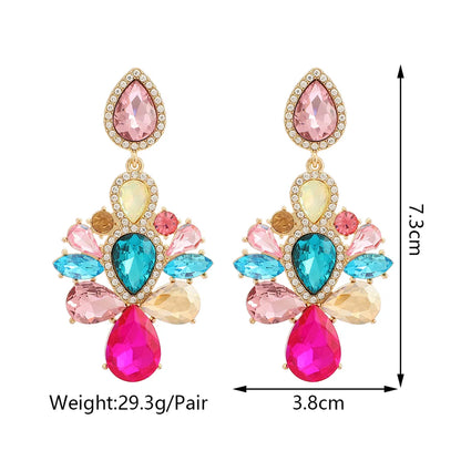 1 Pair Retro Round Inlay Zinc Alloy Glass Drop Earrings