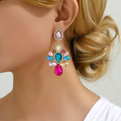 1 Pair Retro Round Inlay Zinc Alloy Glass Drop Earrings