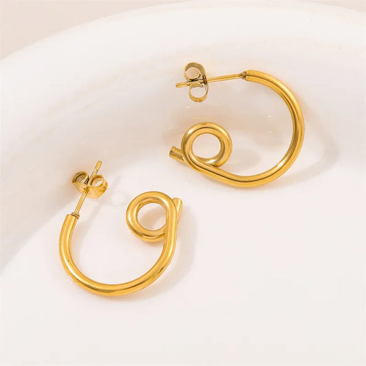 1 Pair Retro Round Knot Plating Stainless Steel 18K Gold Plated Hoop Earrings