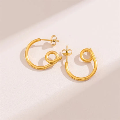 1 Pair Retro Round Knot Plating Stainless Steel 18K Gold Plated Hoop Earrings