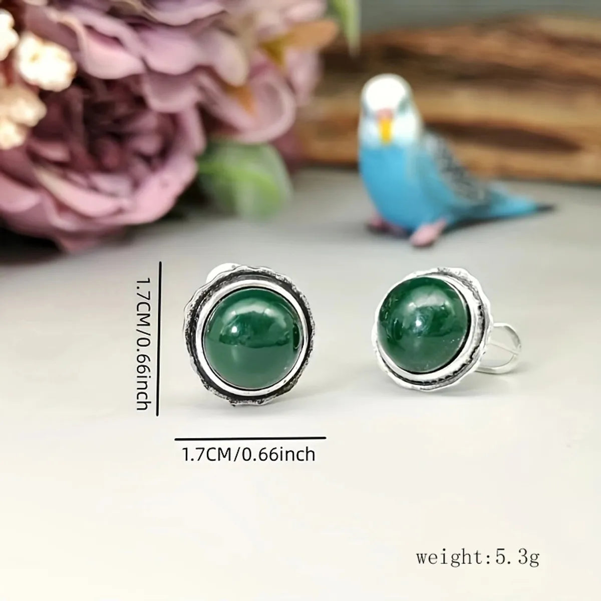 1 Pair Retro Round Plating Inlay Alloy Artificial Gemstones Silver Plated Ear Cuffs