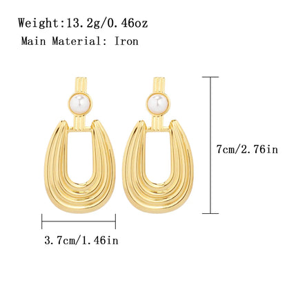 1 Pair Retro Round Plating Inlay Iron Pearl Drop Earrings