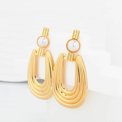 1 Pair Retro Round Plating Inlay Iron Pearl Drop Earrings