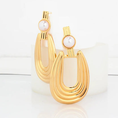 1 Pair Retro Round Plating Inlay Iron Pearl Drop Earrings