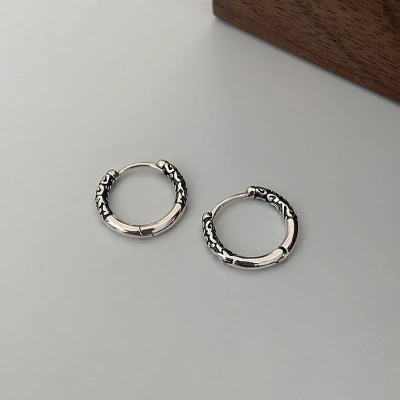 1 Pair Retro Round Polishing Sterling Silver Hoop Earrings