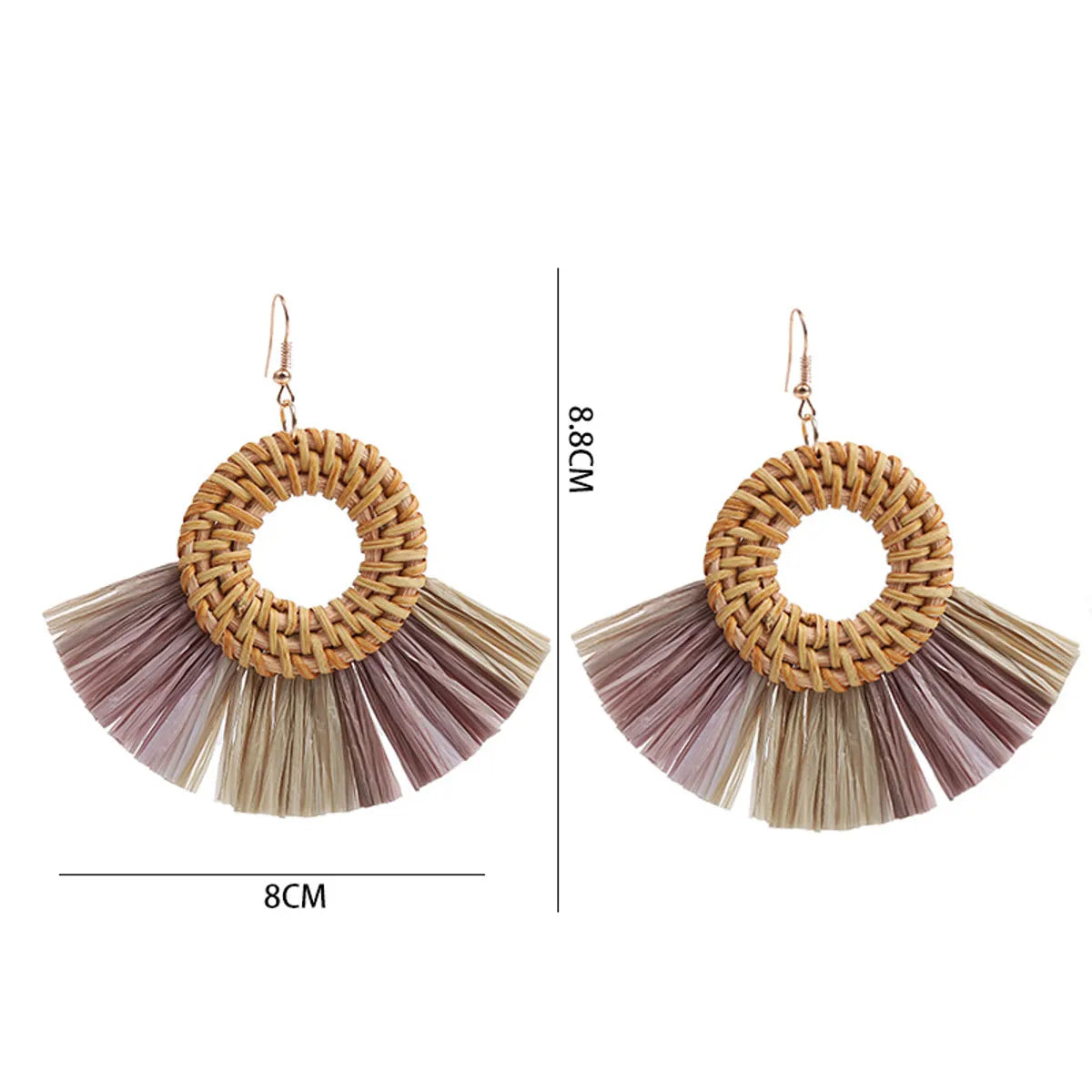 1 Pair Retro Round Sector Raffia Rattan Drop Earrings