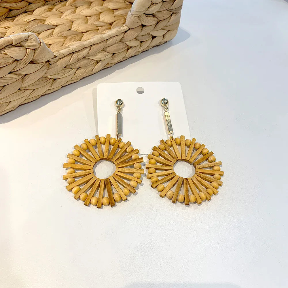 1 Pair Retro Round Sector Wood Women'S Earrings